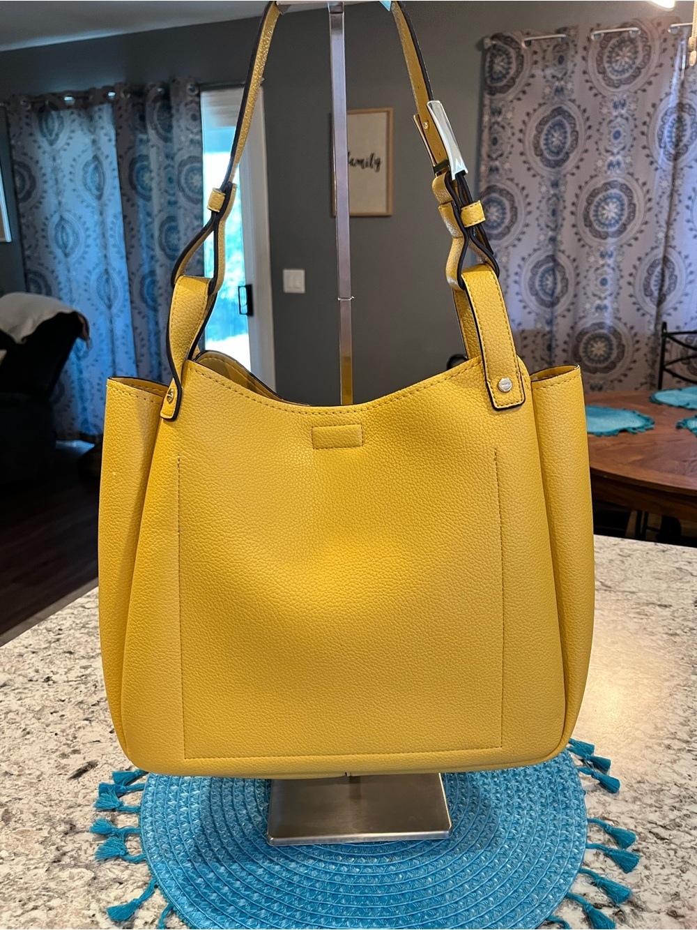 Calvin Klein Yellow Pebbled Shoulder Tote - Picture 3 of 8